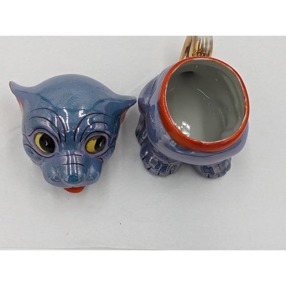 Japanese Bonzo Dog Fu Blue Lusterware Sugar Creamer Hand Painted Anthropomorphic - Picture 12 of 13